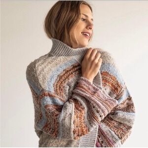 Zaket & Plover Cardigan Sweater Womens‎ M Stripe Multi Texture in Mix Pebble